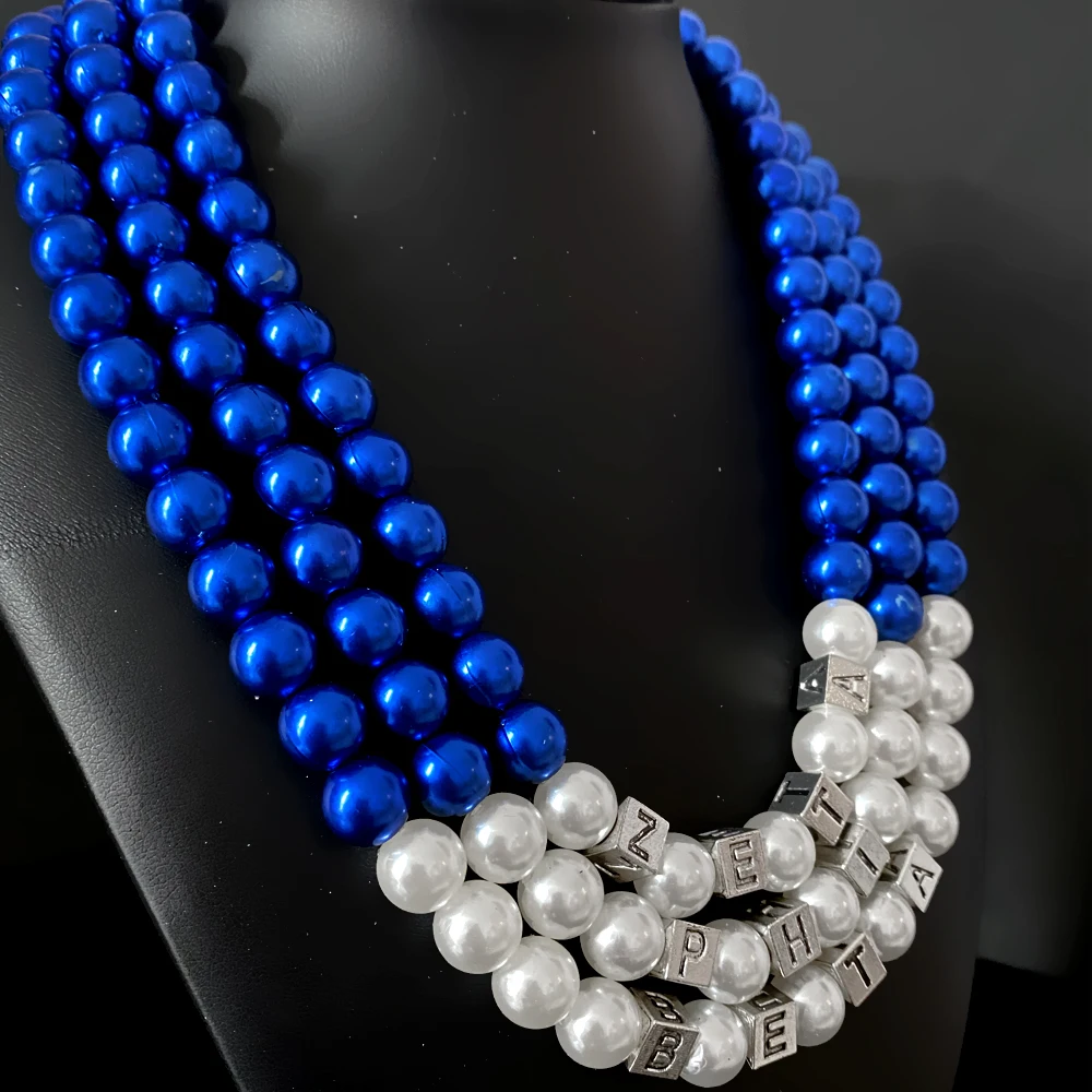 American Black Women ZETA PHI BETA sorority blue multi-layered imitation pearl bead necklace choker women necklace