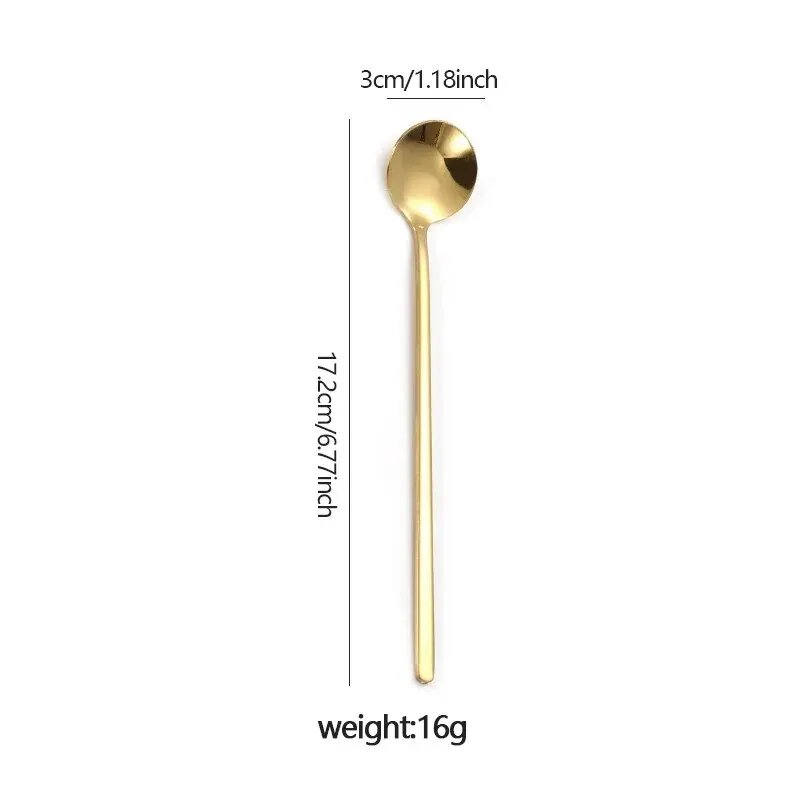 Gold Spoon Set 12-piece Beautiful Long-handled Golden Coffee Spoon Stainless Steel Set Holiday Kitchen Tableware Gift