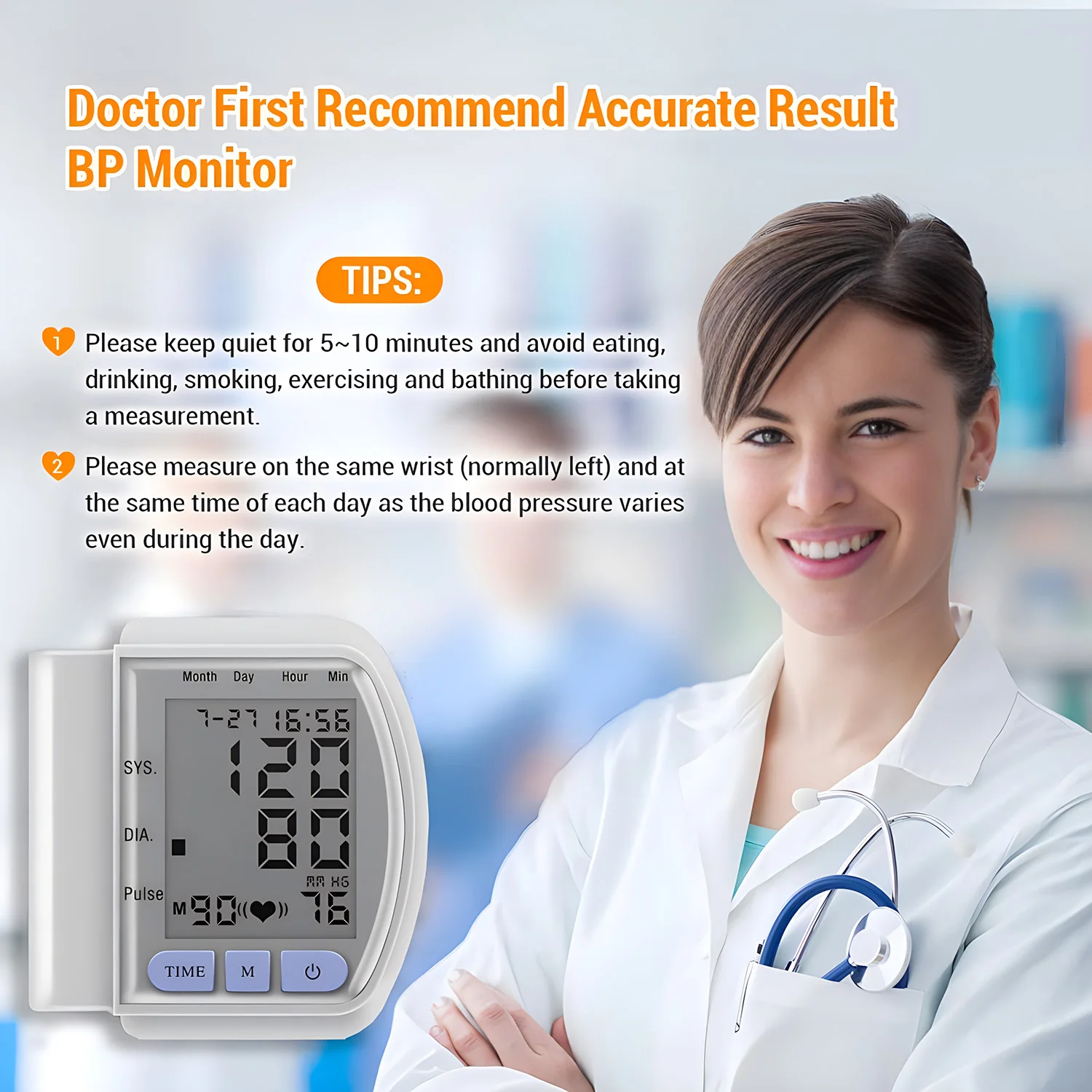 Blood Pressure Monitor Blood Pressure Meter Portable Digital Wrist Type BP Machine Sphygmomanometer Tensiometer Test Monitor Tonometer