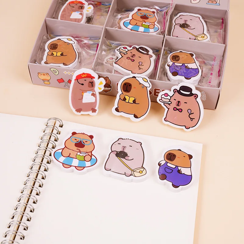 Capibala 지우개 30pcs Labubu 연필 지우개 Sanrio 귀여운 새 스타일 깨끗한 학생 용품 사무 작업 도매 박스 선물