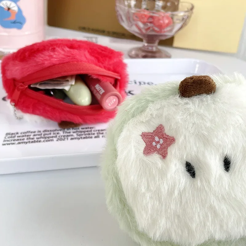 11cm Kawaii Cartoon Mini Apple Plush Zero Wallet Cute Red Apple Fruit Coin Purse Kids Wallet Headphone Key Storage Bag Girl Gift plush toys plush coin purse