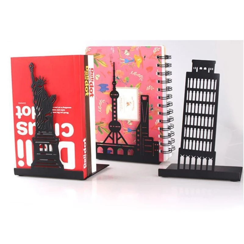 Book Organizer Book Holder Book Stand Stylish Premium Metal Bookends for Creative Hollow-out Art Landmark Book Stands
