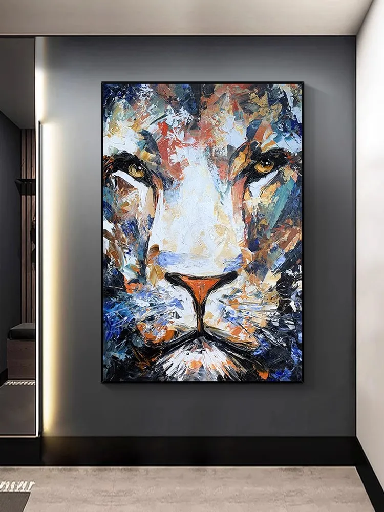 

OuzerQing 100% Hand Painted Oil Painting On Canvas Abstract Animal Lion Wall Art Living Room Picture Home Decoration Unframed