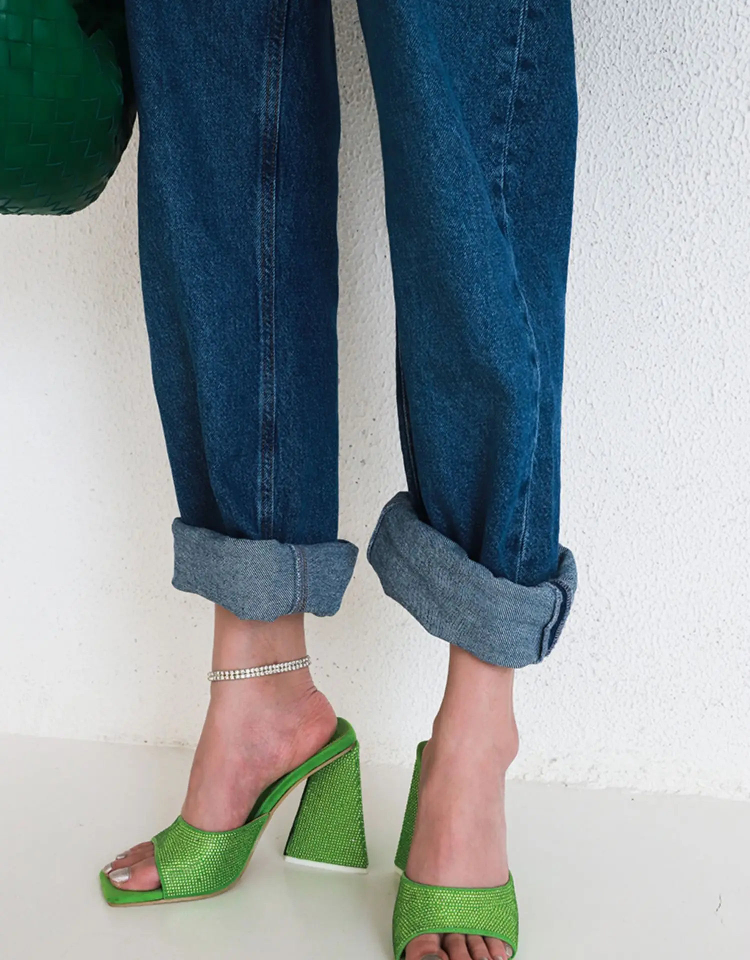 

New Arrivals Peep Toe Rhinestone Square Head Block Heel Slippers Solid Sequin Cloth Slingbacks Muller Womens Shoes Summer