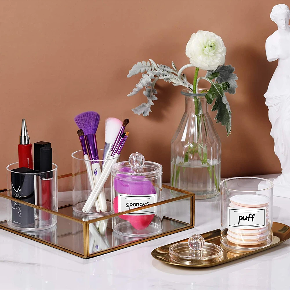 Acrylic Makeup Organizer Cotton Swabs Qtip Container Cosmetic Jewelry Cotton Pad Storage Box for Bathroom Organization 3