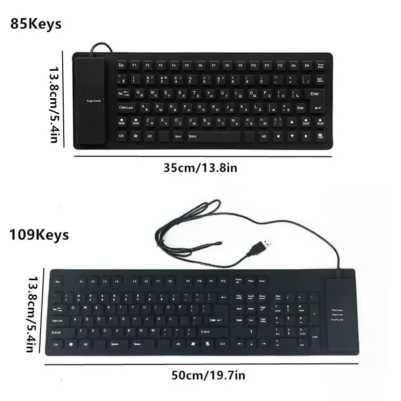 Foldable Silicone Keyboard - Silent, Waterproof, Dustproof, Soft Touch, USB Wired