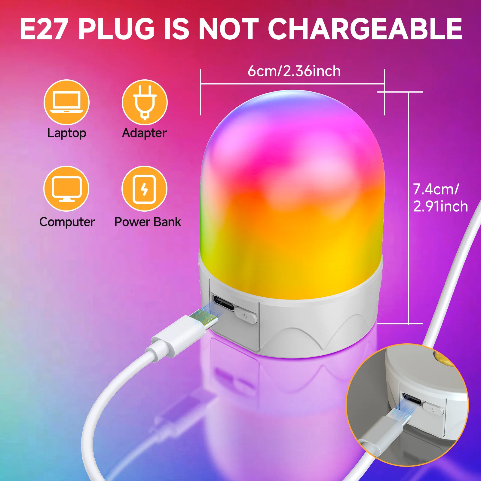 Rechargeable Light Bulbs With Remote E27 Battery RGB color Operated Light Bulb For Non-Hardwired Wall Sconces Pendant Lights led light,emergency light bulb