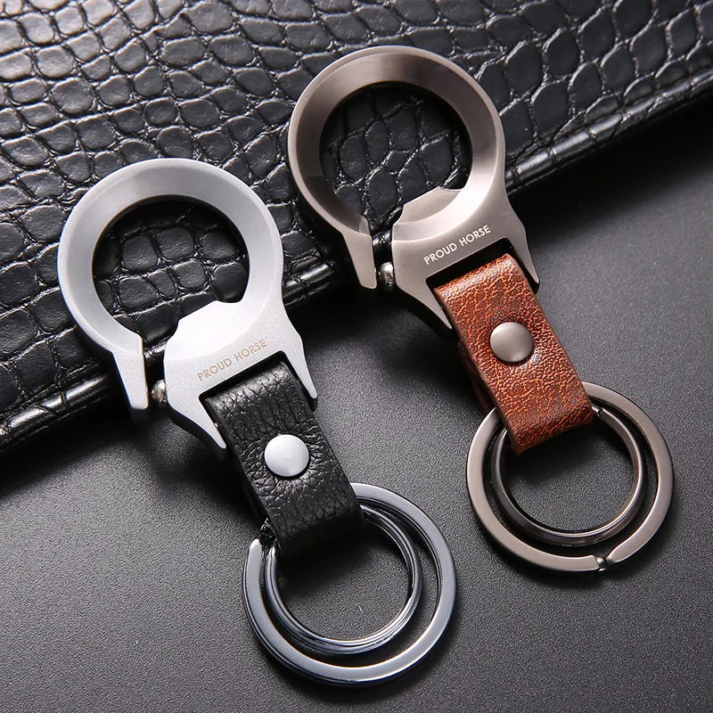 

High Quality Men's Waist Hanging CAR Double Ring Key Chain Key Ring Metal Leather Combination Keychain Easy To Carry Around