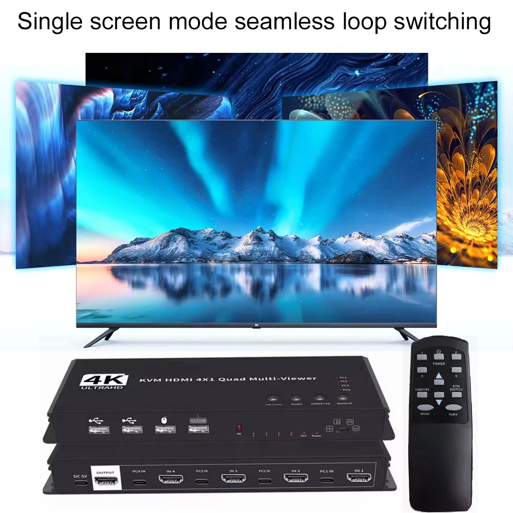 4 in 1 Out KVM HDMI Multiviewer Seamless Switch 4K 4X1 HDMI Quad Multi-viewer Mu
