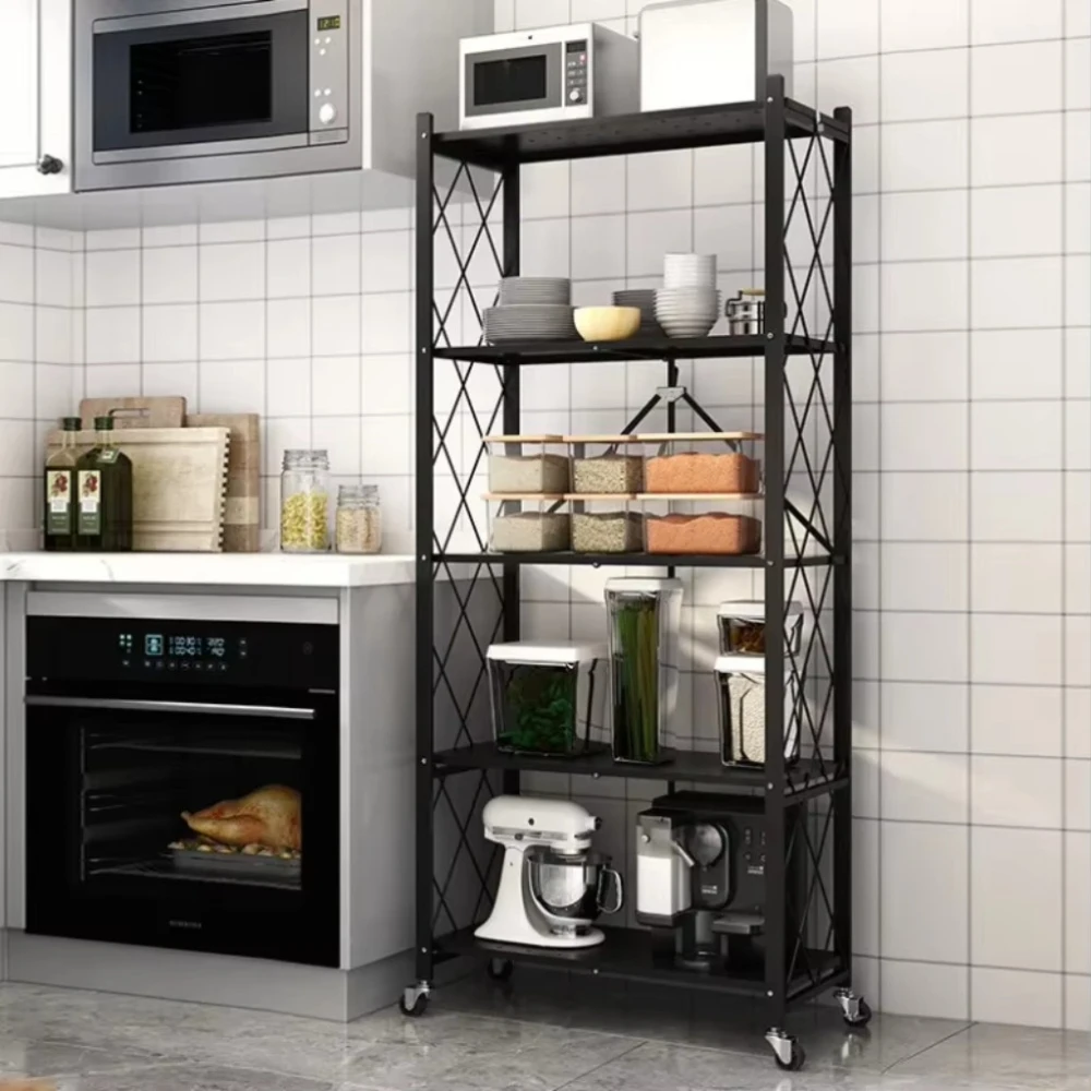 Foldable Installation-Free Shelves Kitchen Storage Rack Large Iron Frame Trolley Outdoor Flower Stand Mobile Cart Kids Bookshelf storage rack