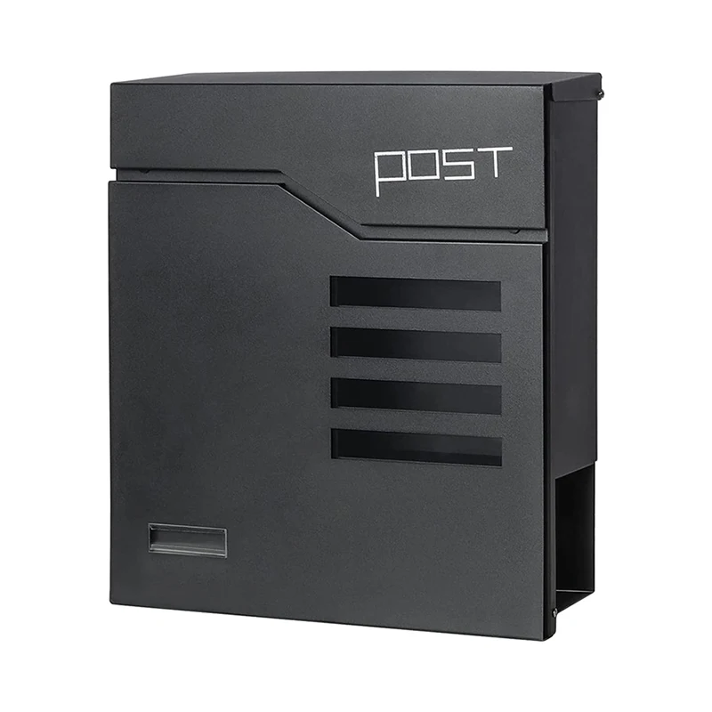 Outdoor Mailbox Post Box with Newspaper Compartment Key Wall-Mounted