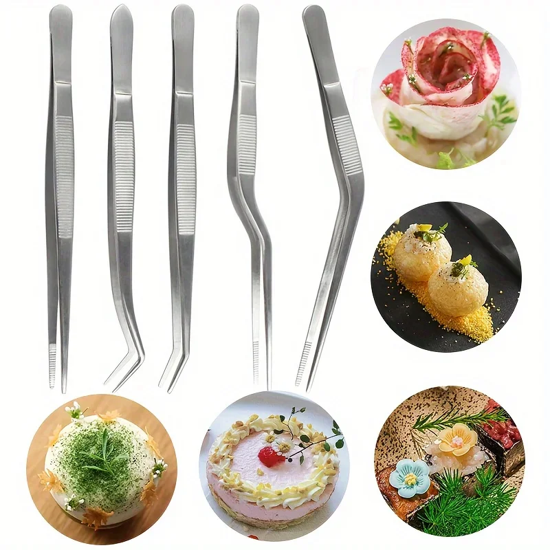 3/5/6개 스테인리스 스틸 음식 집게 주방 집게 전문 요리사 집게 세트 정밀한 그립감을 위한 요리 베이킹용