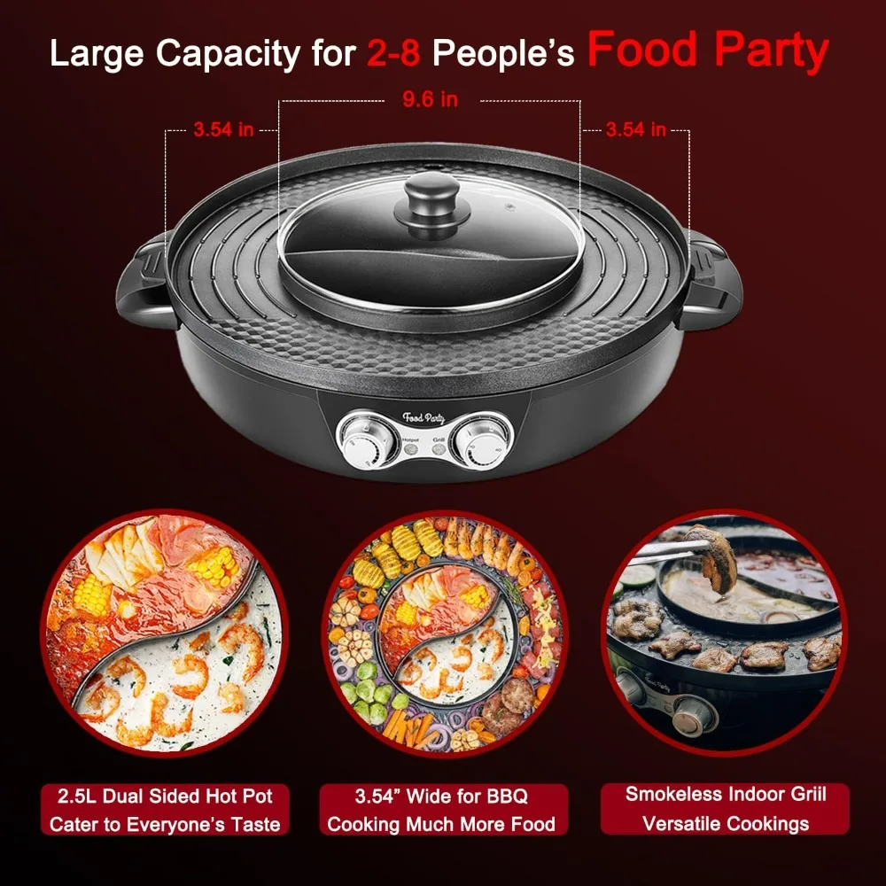 Electric Smokeless Grill and Hot Pot, With Separable Cooking Plate, Deluxe Combo of 1 Recipe Book, 1 Tong, Oil Brush