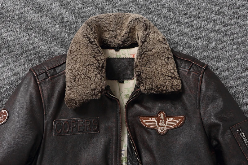 Description Picture 5 of itemVintage Genuine Leather Jacket Men Flight Jackets Natural Fur Collar Aviation Bomber Coats Mens Motorcycle Jackets Biker Coats