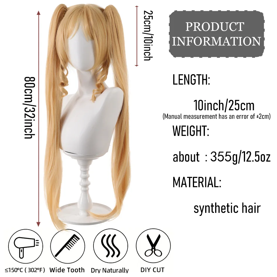 synthetic 32 inch Lolita extra long double ponytail wig headgear cosplay hime style princess cut myrtle lo maiden Christmas gift
