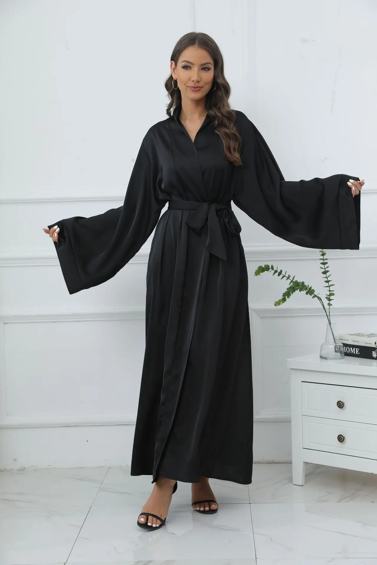 Elegant Open Abaya Belt Turkey Muslim Hijab Dress Eid Abayas for Women Dubai Luxury Islam Clothes Kaftan Kimono Femme Musulmane