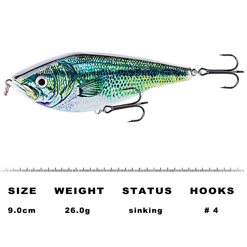 CCLTBA Slow Sinking Jerkbait 9cm/26g Hard Artificial Fishing Lures Wobbler Hard Bait VIB Jerk Bait Pike Musky Fishing Tackle
