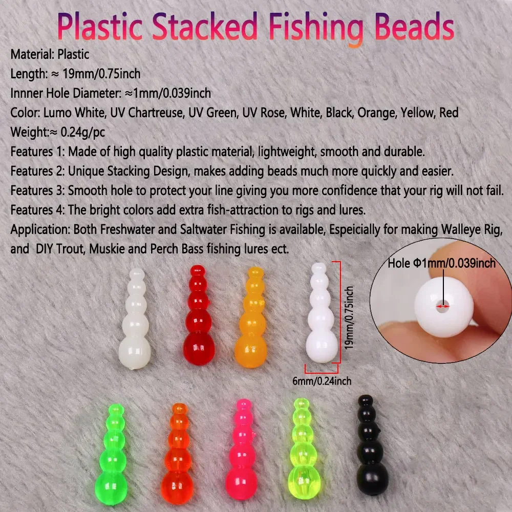 Bimoo 40pcs Plastic Stacked Fishing Beads Lure Making Supplies
