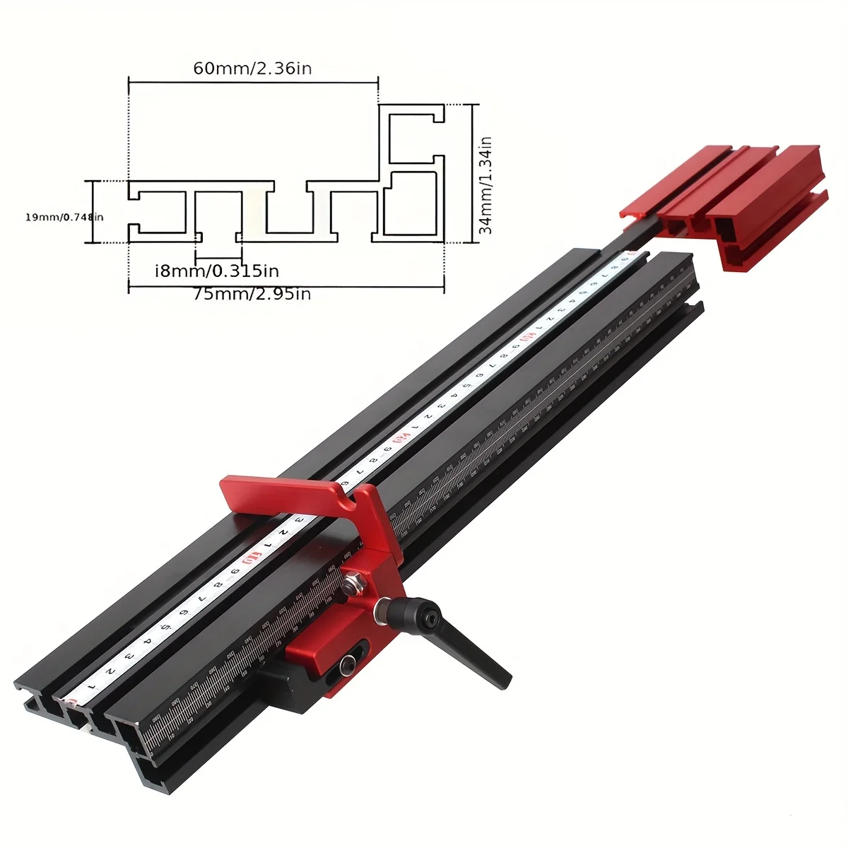 1Pc75TypeTelescopingAluminumProfileRouterFenceTTrackTableSaw