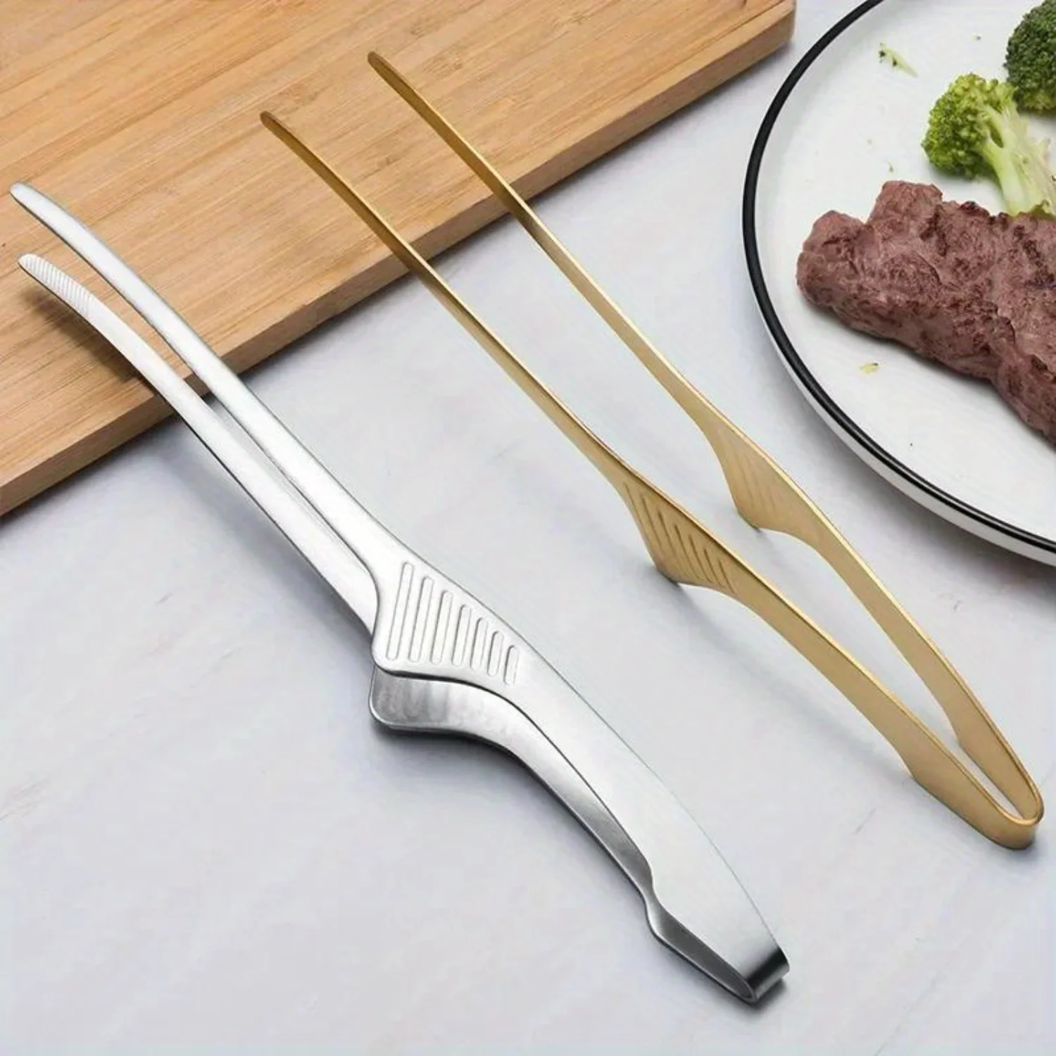 2pcs, Stainless Steel Long Tongs For Barbecue, Non-slip Straight Tongs, BBQ Tongs, Cooking Non Slip Grill Pliers, Barbecu
