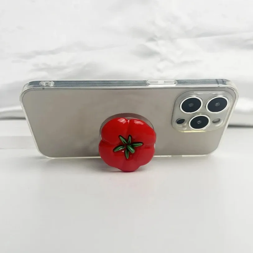 Cute Tomato Phone Stand Socket Grip Phone Holder For iPhone 17 16 15 14 13 12 Samsung S25 S24 Xiaomi Finger Ring Expanding Stand
