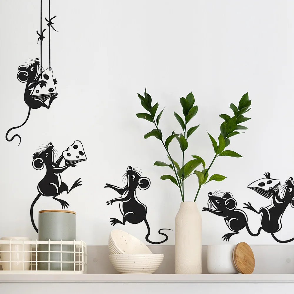 Cartoon Mouse Stealing Cheese Wall Stickers For Kitchen Restaurant Decoration Mural Room Cabinet Home Decor Self-adhesive Decals wall stickers,self adhesive stickers,kitchen wall sticker