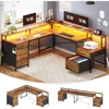 L Shaped Desk with 6 Drawer, 108" Home Office Desk, Corner Computer Desk with Monitor Shelf, Two Person Desk, Gaming Desk 6