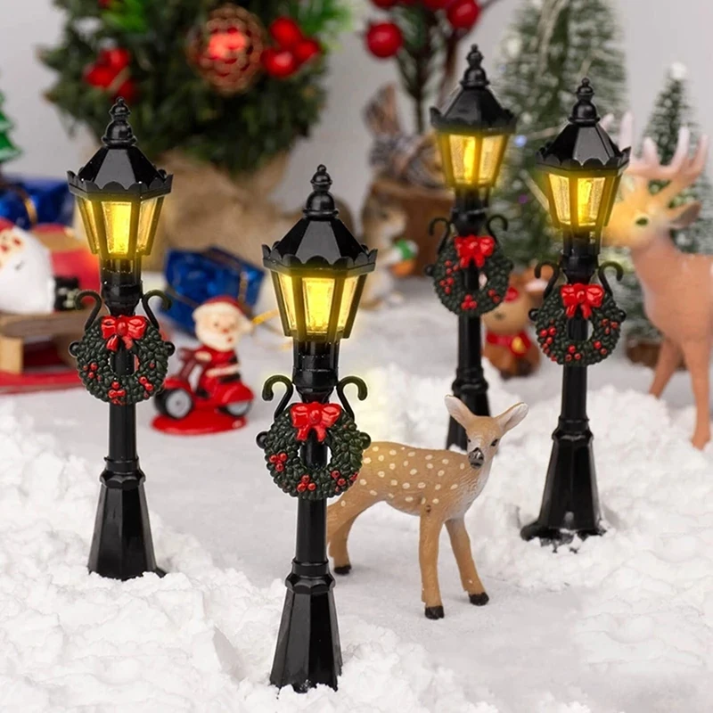 

4 Pcs Christmas Mini Street Light Models Mini Street Lamp Dollhouse Streetlight,Micro-Landscape Fairy Garden Accessories