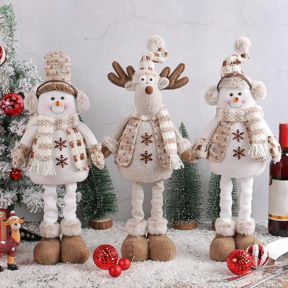 

Christmas Doll Ornament Christmas Plush Doll Handmade Knitted Christmas Snowman Doll with Retractable Long Legs Plush Earmuff