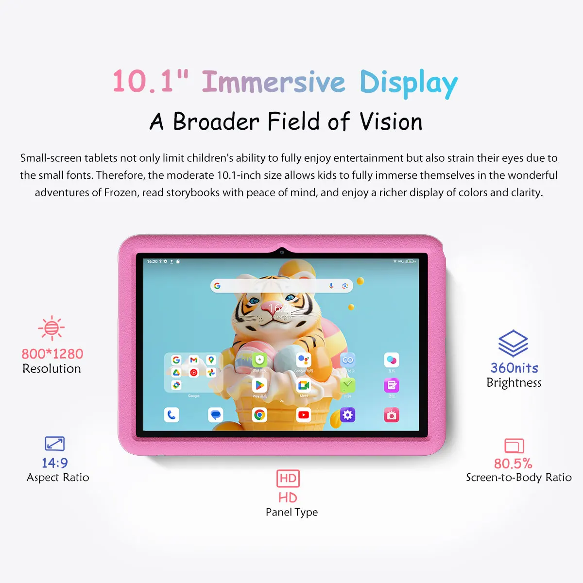 Blackview Tab 80 Kids Tablet,10.1" HD Display 4G WIFI Tablets,4GB+64GB Octa-core T606, 7680mAh Android 14 for Children Education 3