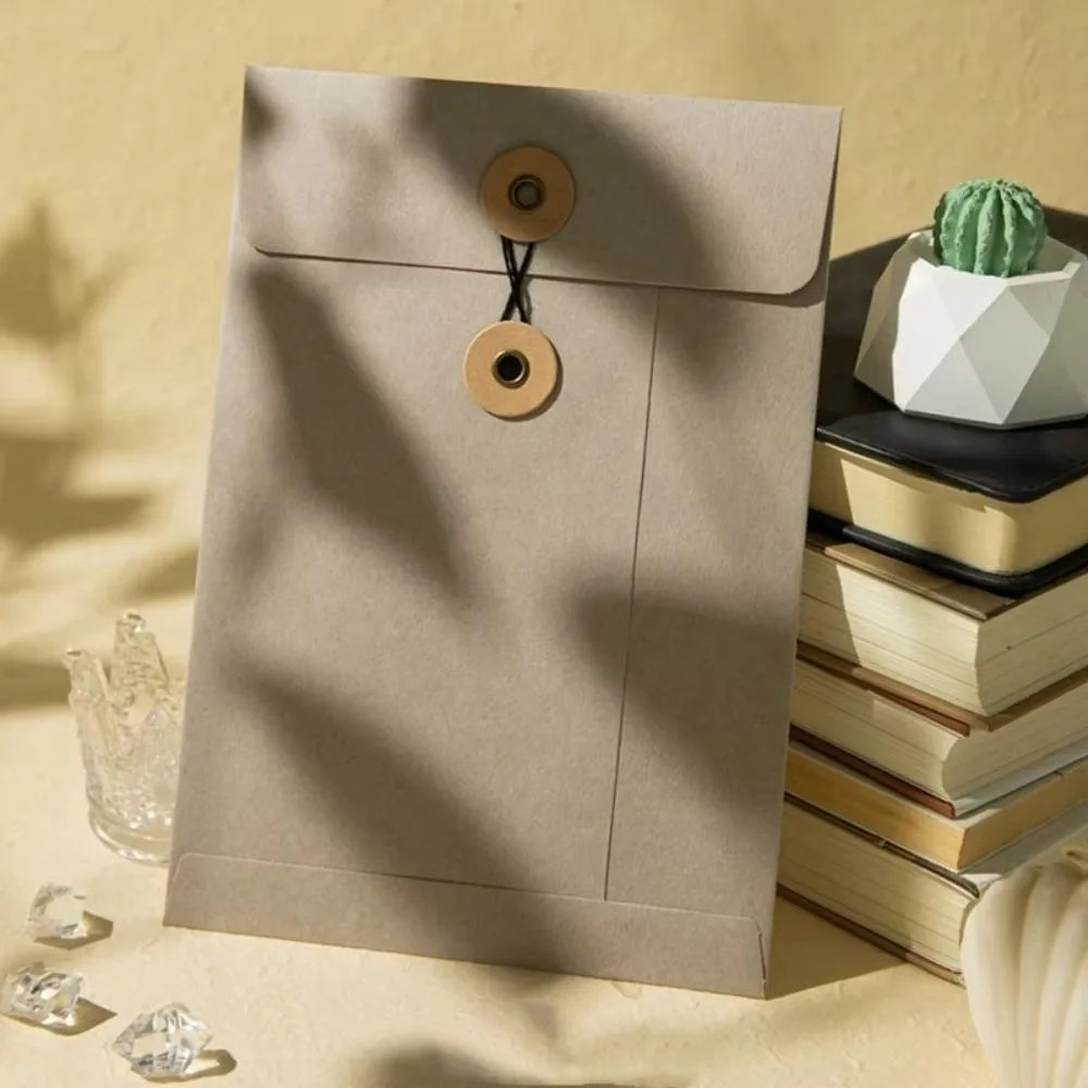 Vintage A5 Kraft Paper Envelopes with String Tie Closure Clasp Invitation Card Bag High Grade Archive Bag Invoice Storage Bag