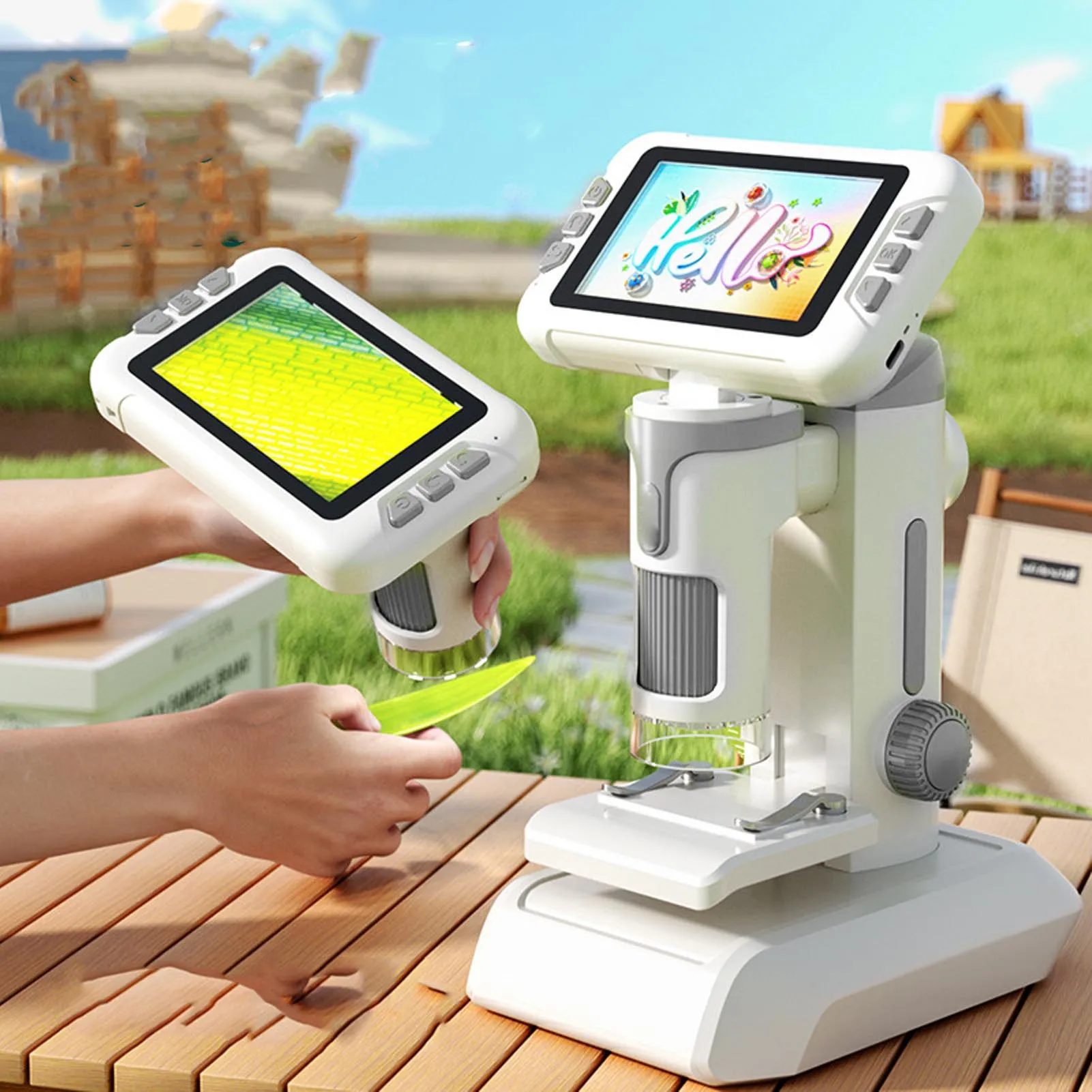 1600X 어린이용 현미경 1600X 4인치 LCD 화면 휴대용 데스크탑 디지털 현미경 LED 조명 포함 교육용