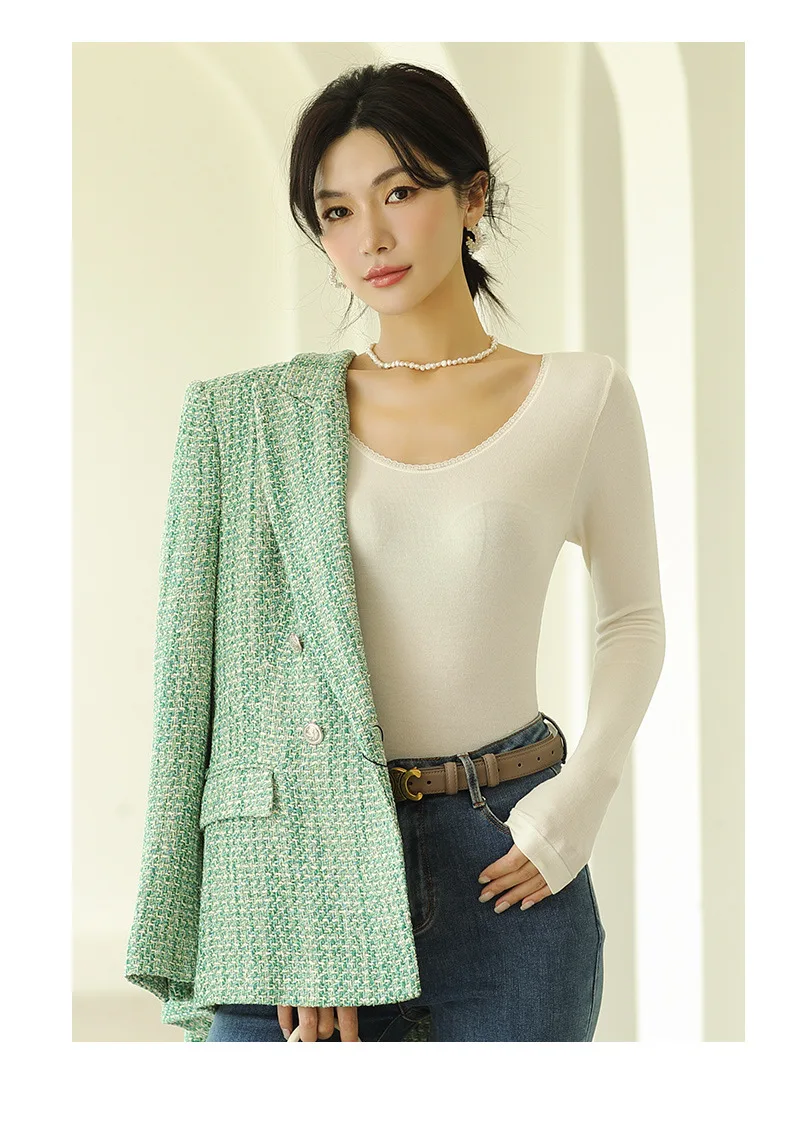 Mulberry silk protein warm coat female seamless fever round neck bottoming shirt wearing wild body coat female