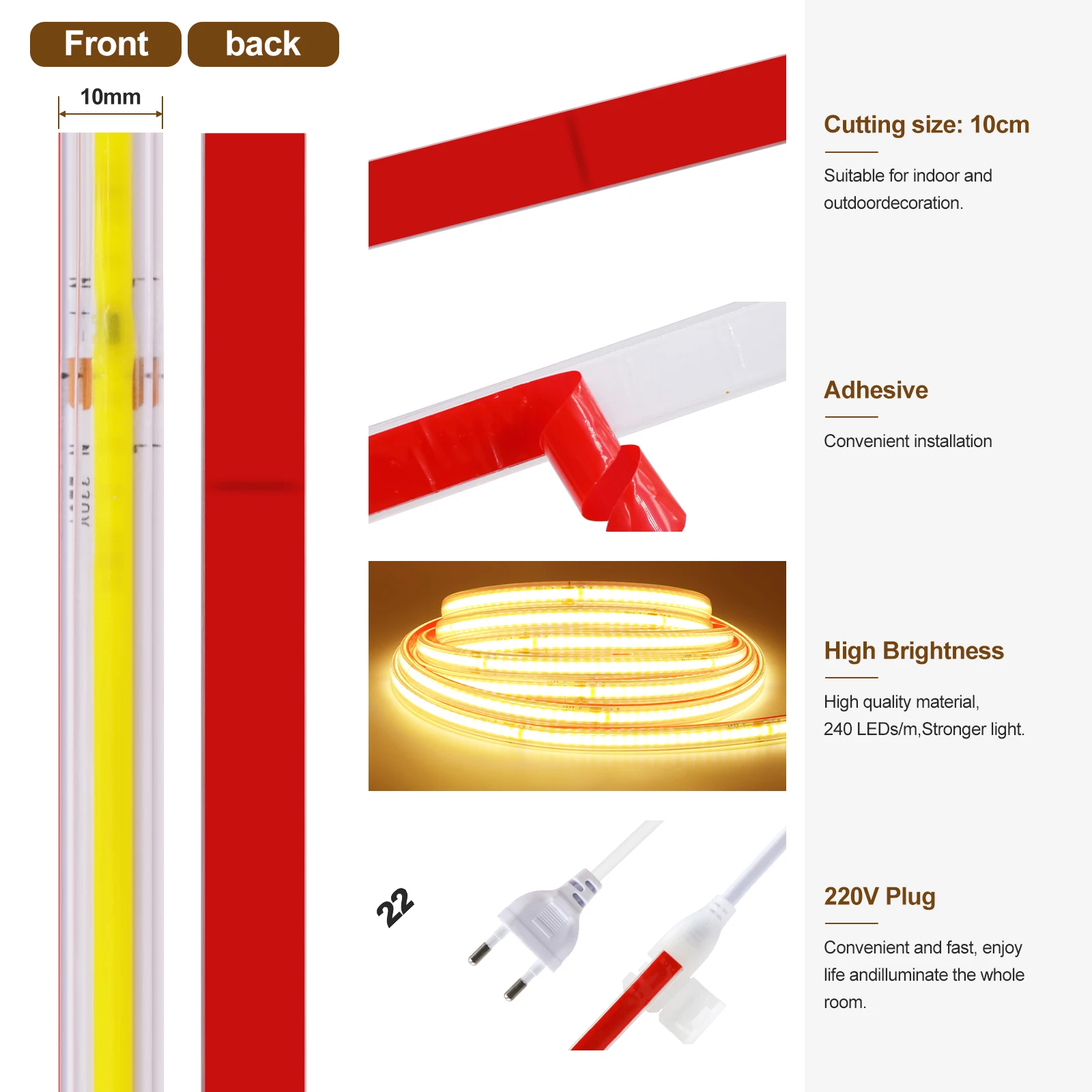 AC 220V COB Strip IP65 Waterproof 10CM Cut 240Leds/M Sa228d84d7d404607a719526280d1e88d8
