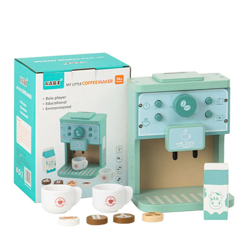 Kids Kitchen Toy Set Wooden Coffee Maker Set Simulation Cookie Maker Kit Pretend Play Educational Toys Gifts for Girls Boys