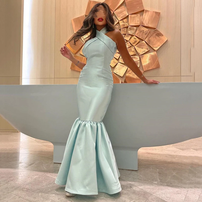 

Mint Green Fishtail Evening Dresses Saudi Arabia Halter Neck Robe De Soirée Party Prom Dress 2023 فساتين مناسبة رسمية