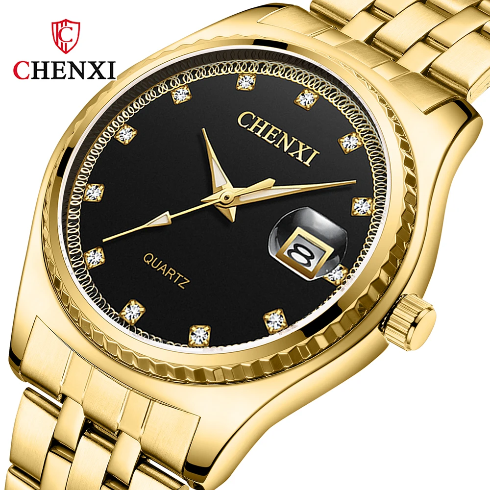 CHENXI Brand Ladies Clock Steel Strip Gold Watch Men Date Quartz Wristwatch Gift Couple Watches Pair Men And Women Free Shipping