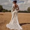 Bohemia Vintage Wedding Dresses For Women 2024 V-Neck Backless Bridal Gowns Flare Sleeves Lace Robe Vestidos De Novia Customized 2