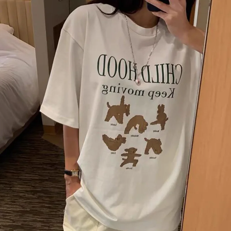 

Unisex Korean Fashion Woman Tshirts Dog Print Kawaii Ulzzang T Shirt Harajuku Streetwear T-Shirt Grunge Y2k Aesthetic Clothing