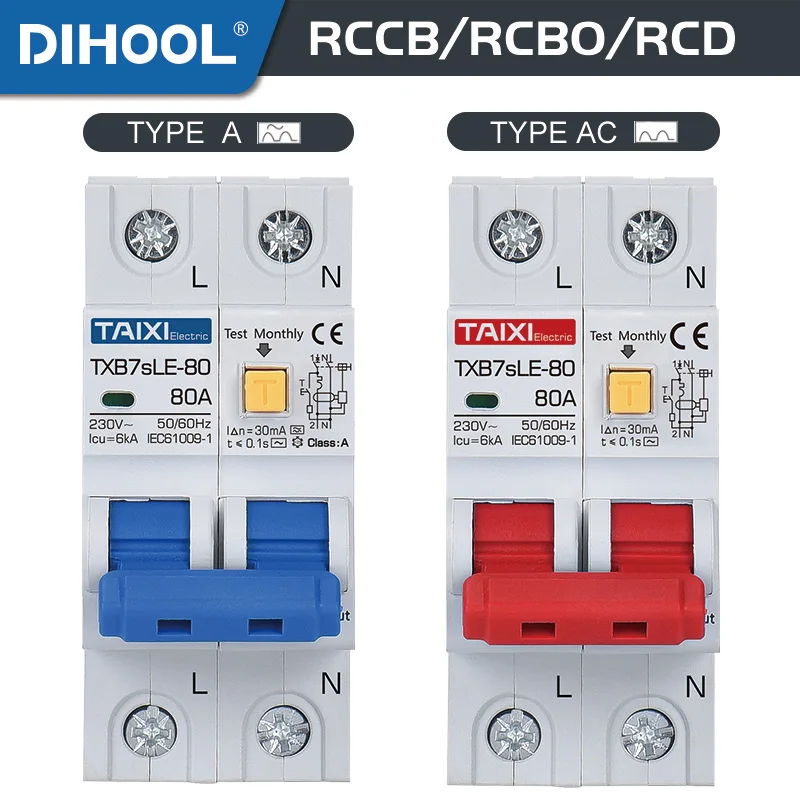 Interruptor Atual Residual de Rcbo sobre a Proteção Atual e do Vazamento 6ka tipo a 10a 16a 32a 40a 63a 30ma 2p