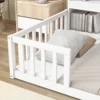 Twin Floor Bed with Bedside Bookcase,Shelves,Guardrails,White 5