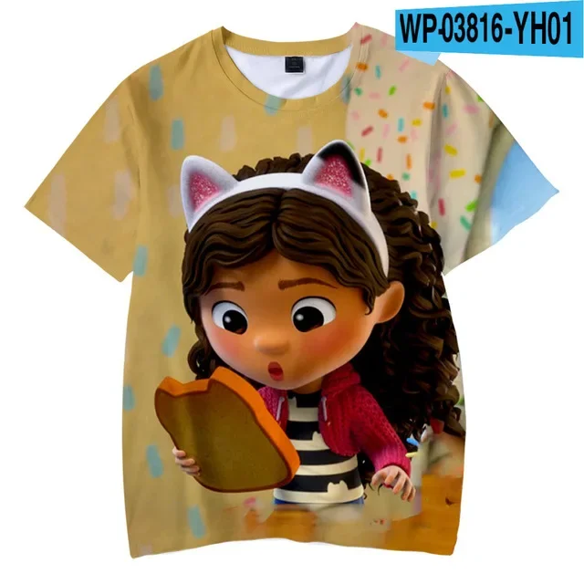 2023 Summer Kawaii Cute Gabbys DollHouse T Shirt Kids 3D Colorful Print Tshirt Girls Short Sleeve T-shirt Ladies Raper Style Top 4
