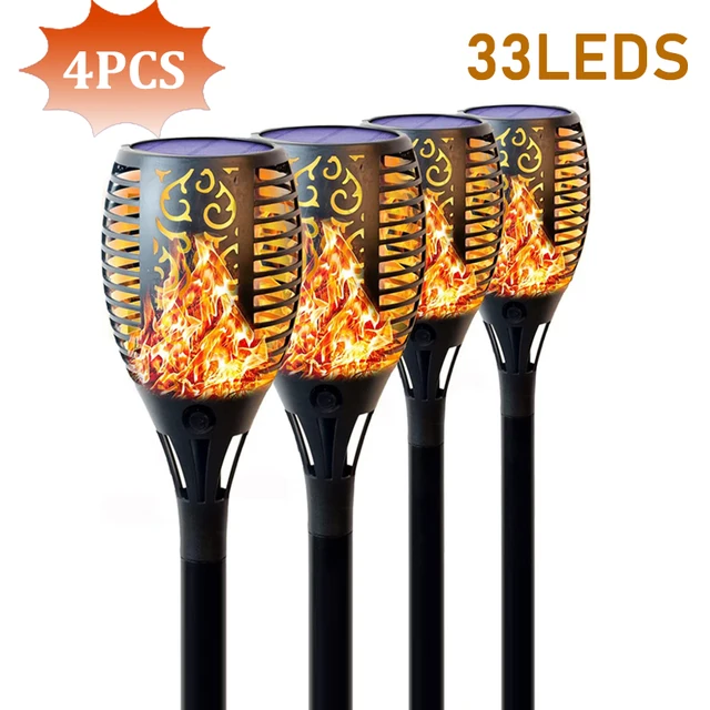 Outdoor Solar LED Torch Lights Sunlights Flashlight Waterproof Garden Decoration Lantern For Patio Street Balcony Yard Pathway 33LED-4PACK