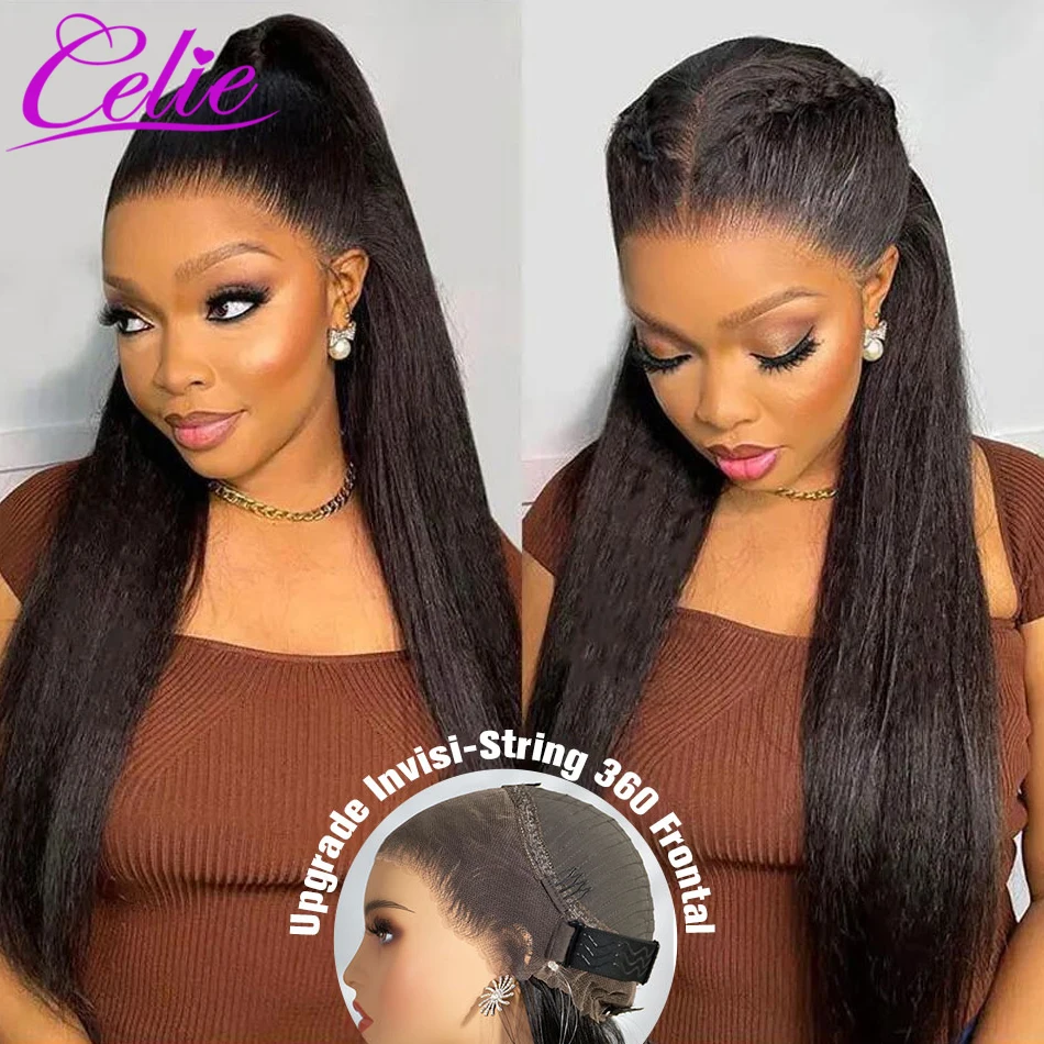 Celie Yaki 360 Glueless Lace Frontal Wig Invisible-Drawstring 200 Density Pre Plucked Kinky Straight Human Hair Lace Wigs lace front wig human hair wigs 360 lace wig
