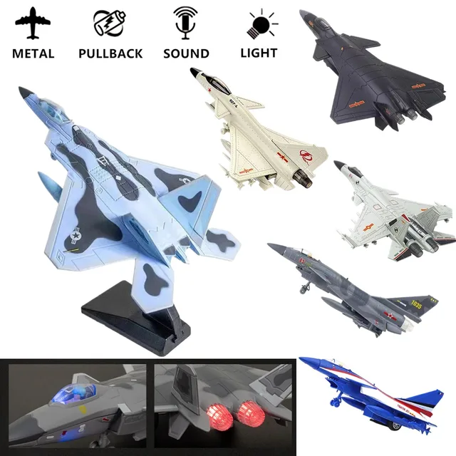 1:50 Pullback & Go Jet Fighter Aircraft Toy, with Light Sound, Scale Diecast F16 F22 F35 B2 J31 Plane Model Kid Boy Baby Gift 1