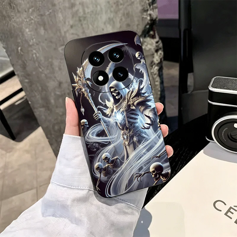 Sleek Black Soft Phone Case with Grim Reaper Skull Design