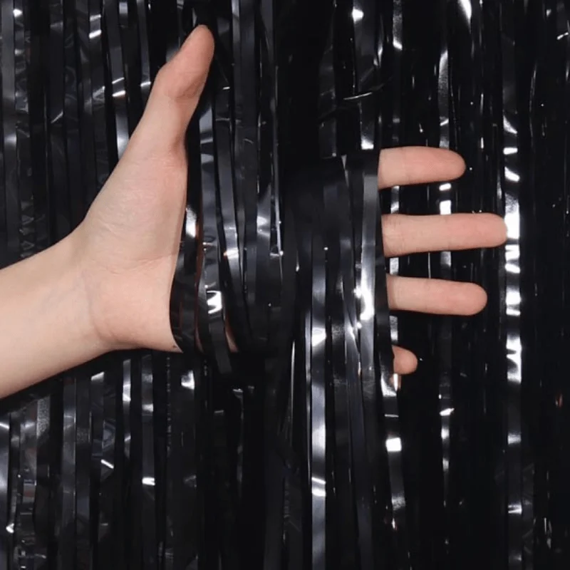 Party Decoration Party Backdrop Curtain 2PCS 1 * 2M Black Rain Curtain Party Decoration Screen Background