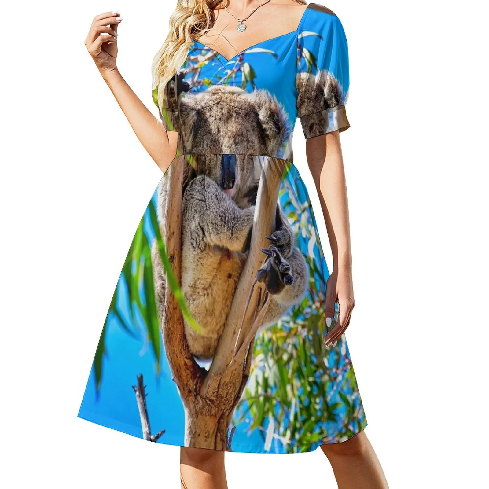 thumbnail image 1 of Precioso vestido de manga corta con diseño de koala australiano, vestidos de noche de lujo para mujer , vestido de verano , vestido de mujer, 1 of 8