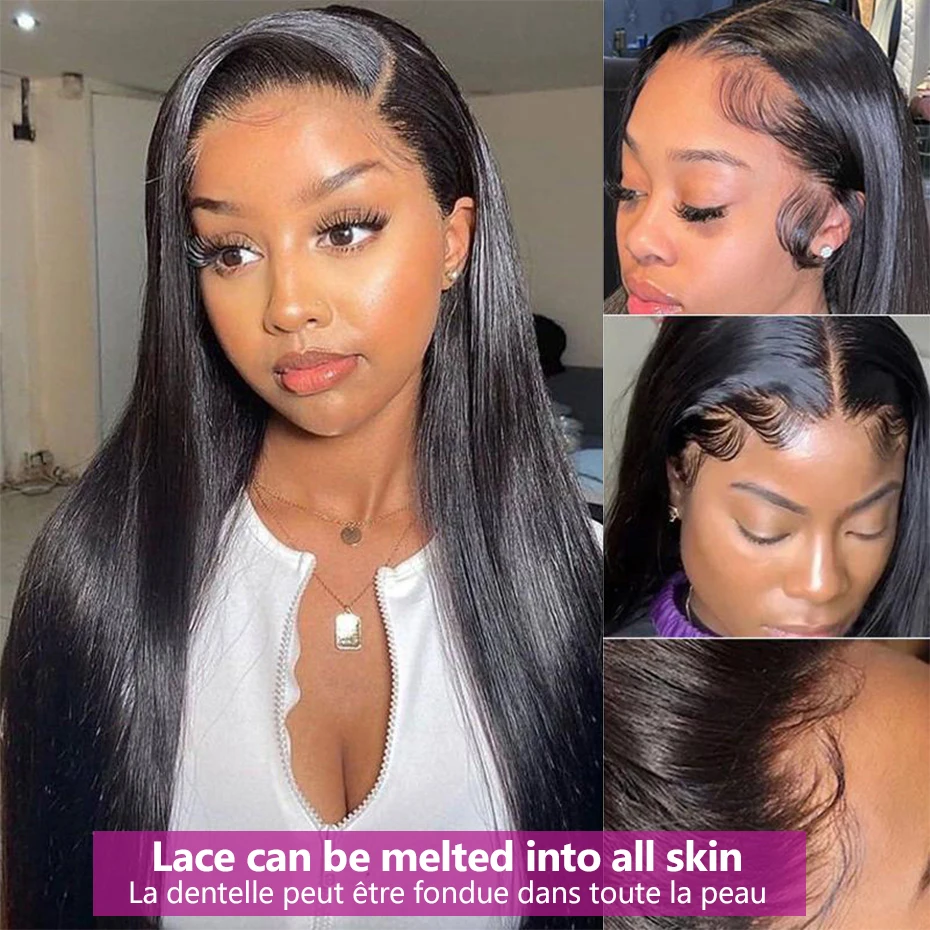 Super Double Drawn Bone Straight 100% Human Hair Wigs 13x6 Transparent 13x4 Lace Frontal Wig Pre Plucked Straight Lace Front Wig - Image 3