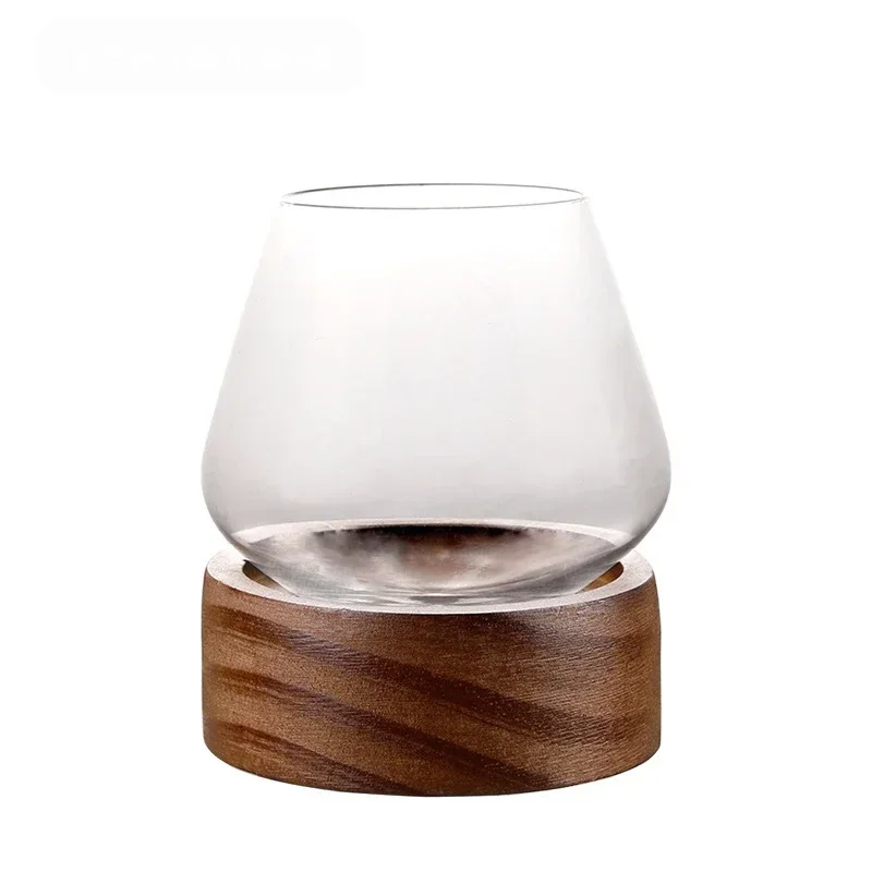 Whiskey Glass Wooden Holder Liquor Scotch Bourbon Home Drinkware Tumbler